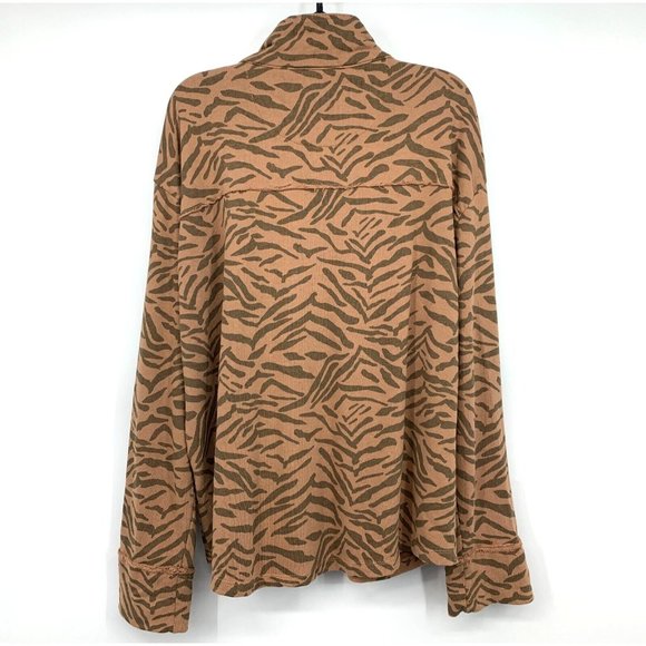 Kensie Shacket Zebra Print Button Down Brown Shirt Jacket Cotton - Picture 7 of 9